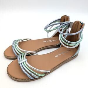 Nina Brianna Ankle Strap Metallic Strappy Flat Sandals Girls Size US4M EU35